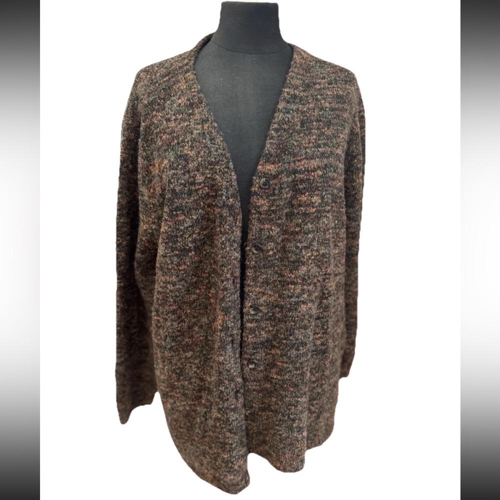 August Max‎ Woman 1X button front cardigan brown tan 90s granny core EUC soft